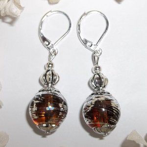 Brown Glass Beaded Earrings Funky Handmade 3863